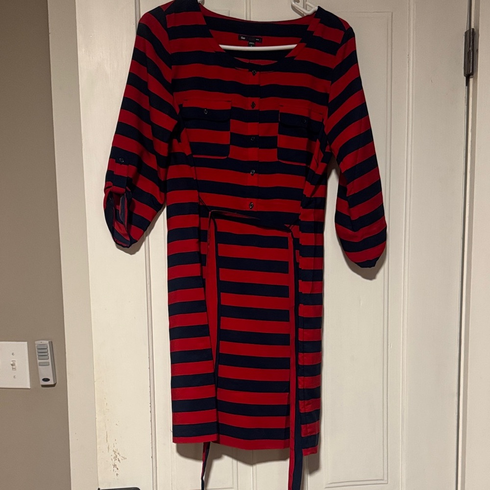 GAP Red and Navy Striped Long Sleeve Dress- Medium